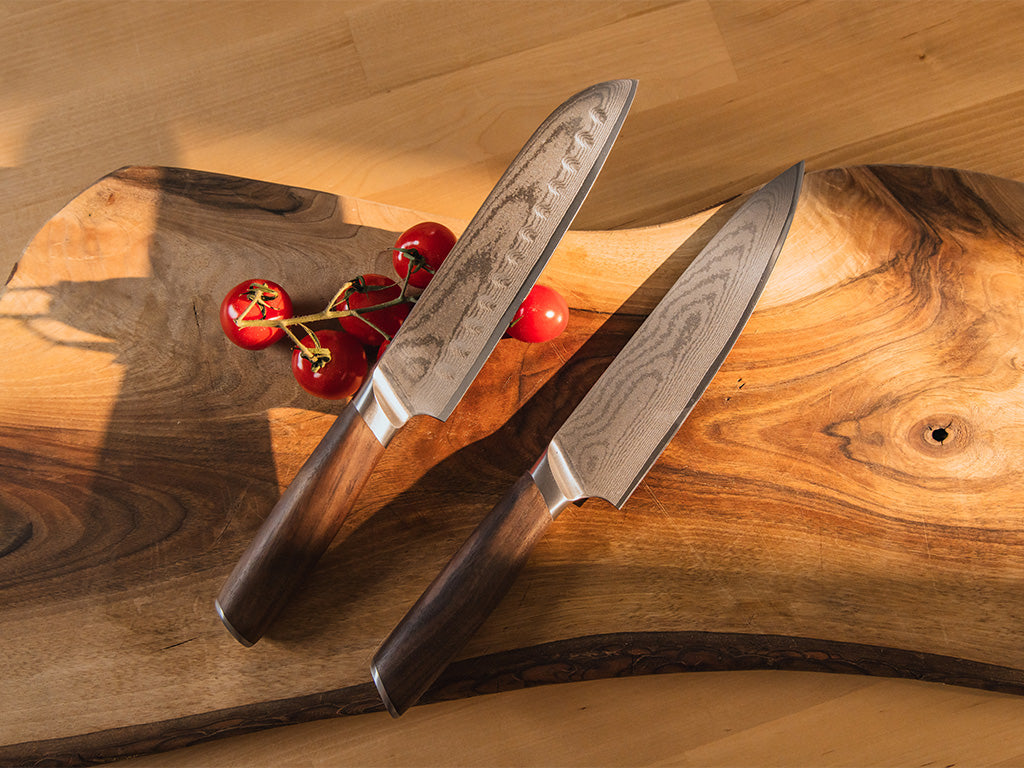 Set di coltelli da chef & santoku in acciaio damasco