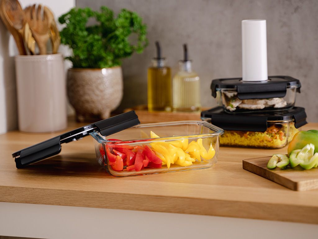 CONTENITORE IN VETRO SOTTOVUOTO RETTANGOLARE – 630ML – SET – 4 PZ - 6