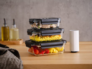 CONTENITORE IN VETRO SOTTOVUOTO RETTANGOLARE – 1040ML – SET – 4 PZ - 3