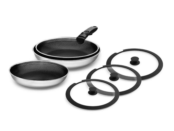 Mixed frying pan with detachable handle 3-pc set