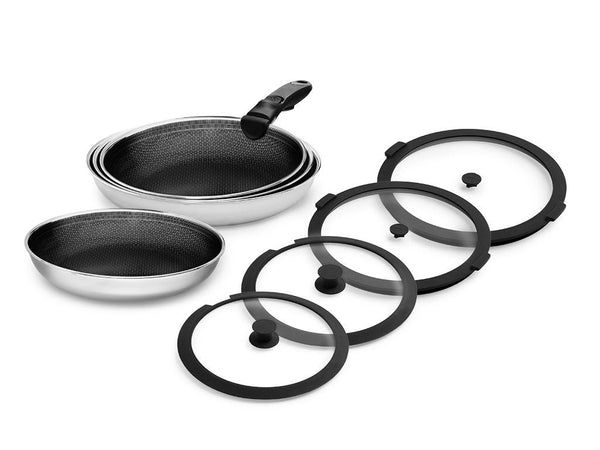Mixed frying pan with detachable handle 4-pc set