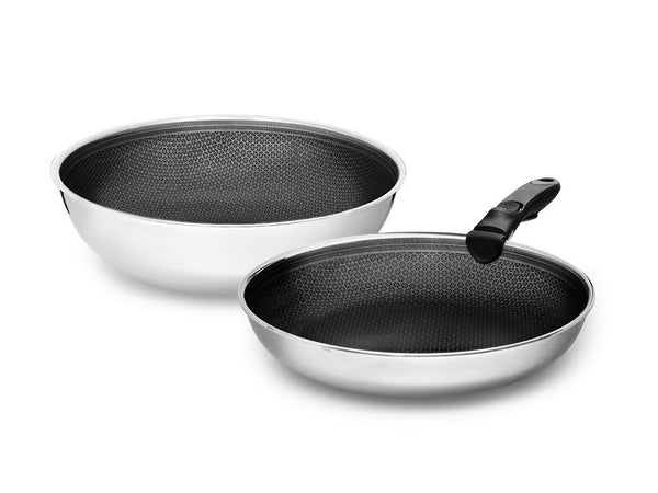 SET PADELLE WOK CON MANICO RIMOVIBILE – 2 PZ