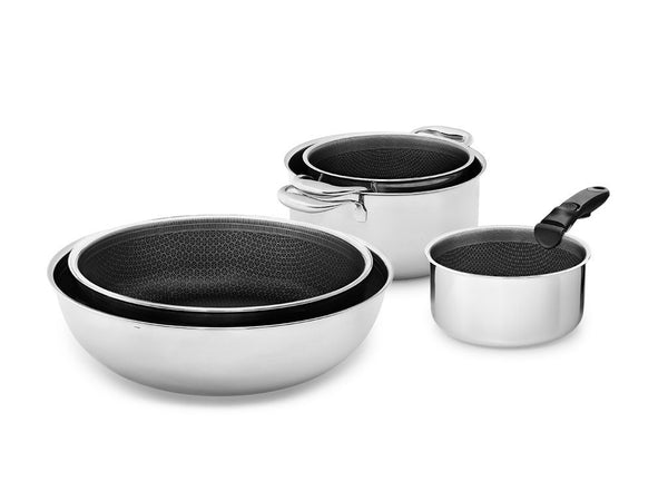 BATTERIA DI CUCINA CON MANICO RIMOVIBILE – 5 PZ