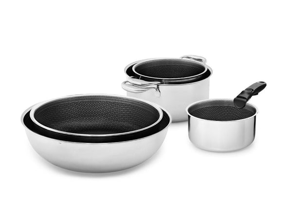 BATTERIA DI CUCINA CON MANICO RIMOVIBILE – 5 PZ