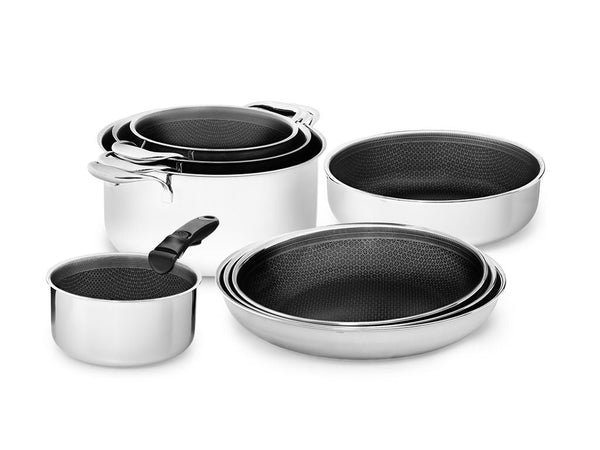 BATTERIA DI CUCINA CON MANICO RIMOVIBILE – 8 PZ