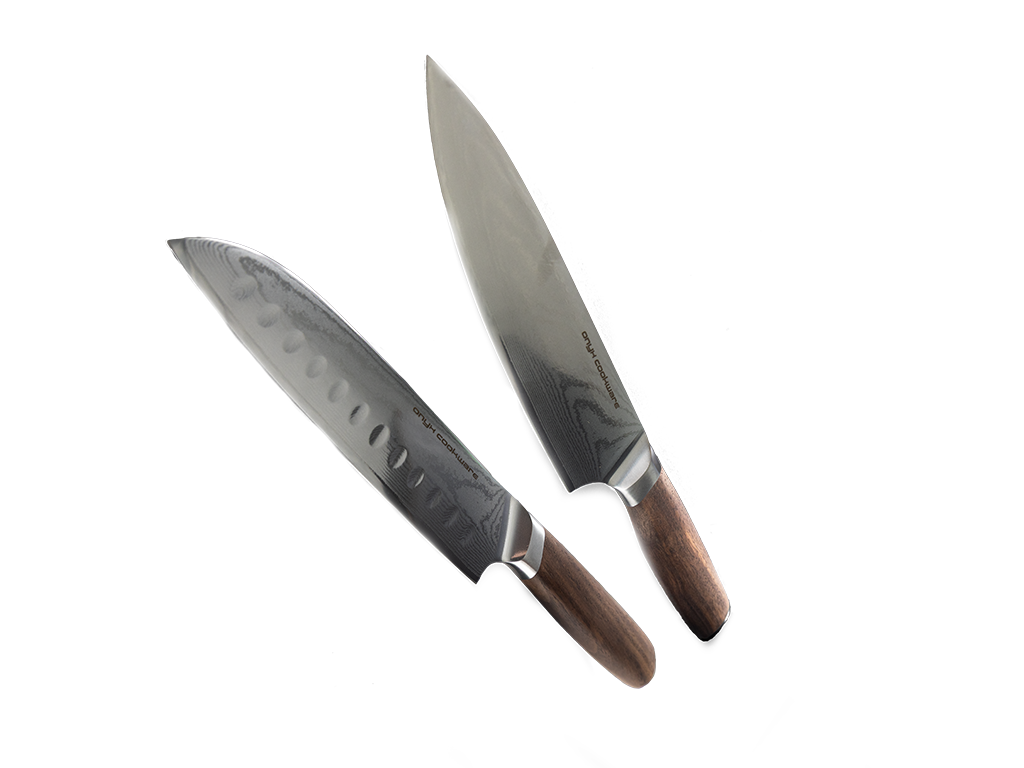 Set di coltelli da chef & santoku in acciaio damasco