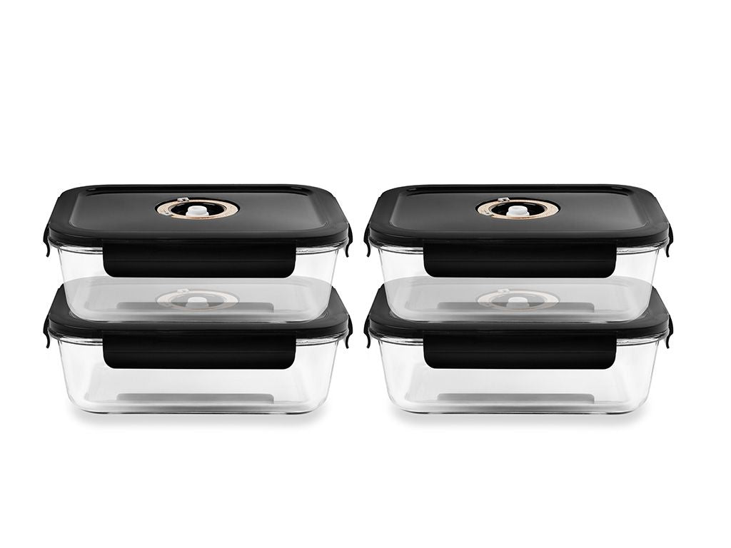 CONTENITORE IN VETRO SOTTOVUOTO RETTANGOLARE – 1040ML – SET – 4 PZ - 1