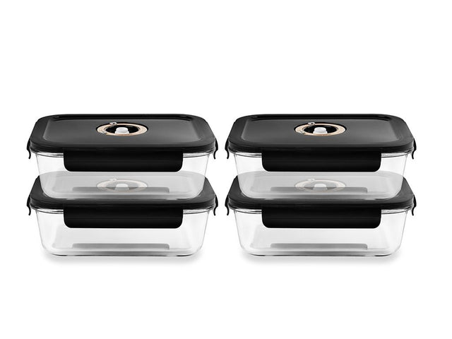 CONTENITORE IN VETRO SOTTOVUOTO RETTANGOLARE – 1040ML – SET – 4 PZ - 1