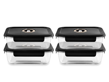 CONTENITORE IN VETRO SOTTOVUOTO RETTANGOLARE – 1480ML – SET – 4 PZ - 1