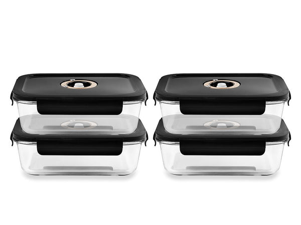 Rectangle vacuum glass container - 1480ml - set - 4pc