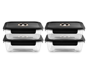 CONTENITORE IN VETRO SOTTOVUOTO RETTANGOLARE – 1480ML – SET – 4 PZ - 1