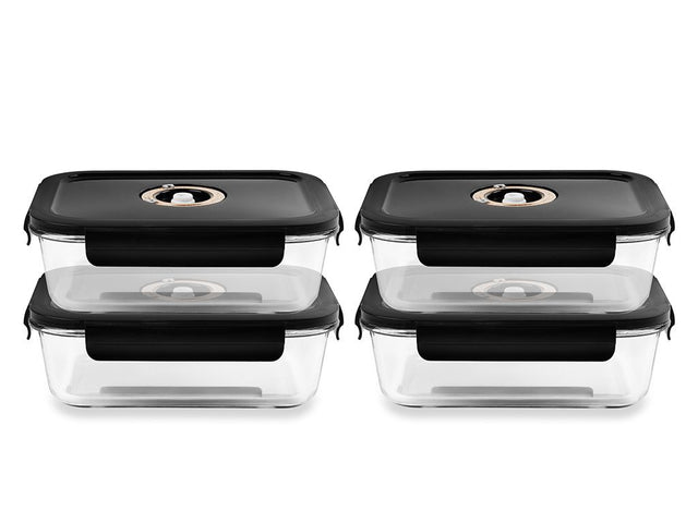 CONTENITORE IN VETRO SOTTOVUOTO RETTANGOLARE – 1480ML – SET – 4 PZ - 1