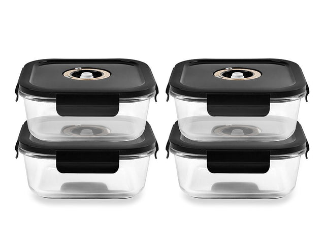 CONTENITORE IN VETRO SOTTOVUOTO QUADRATO – 1230ML – SET – 4 PZ - 1