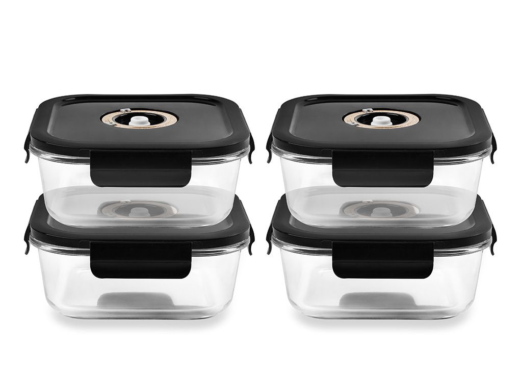 CONTENITORE IN VETRO SOTTOVUOTO QUADRATO – 1230ML – SET – 4 PZ - 1
