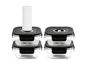 SQUARE VACUUM GLASS CONTAINER - 525ML - SET - 4PC - 1