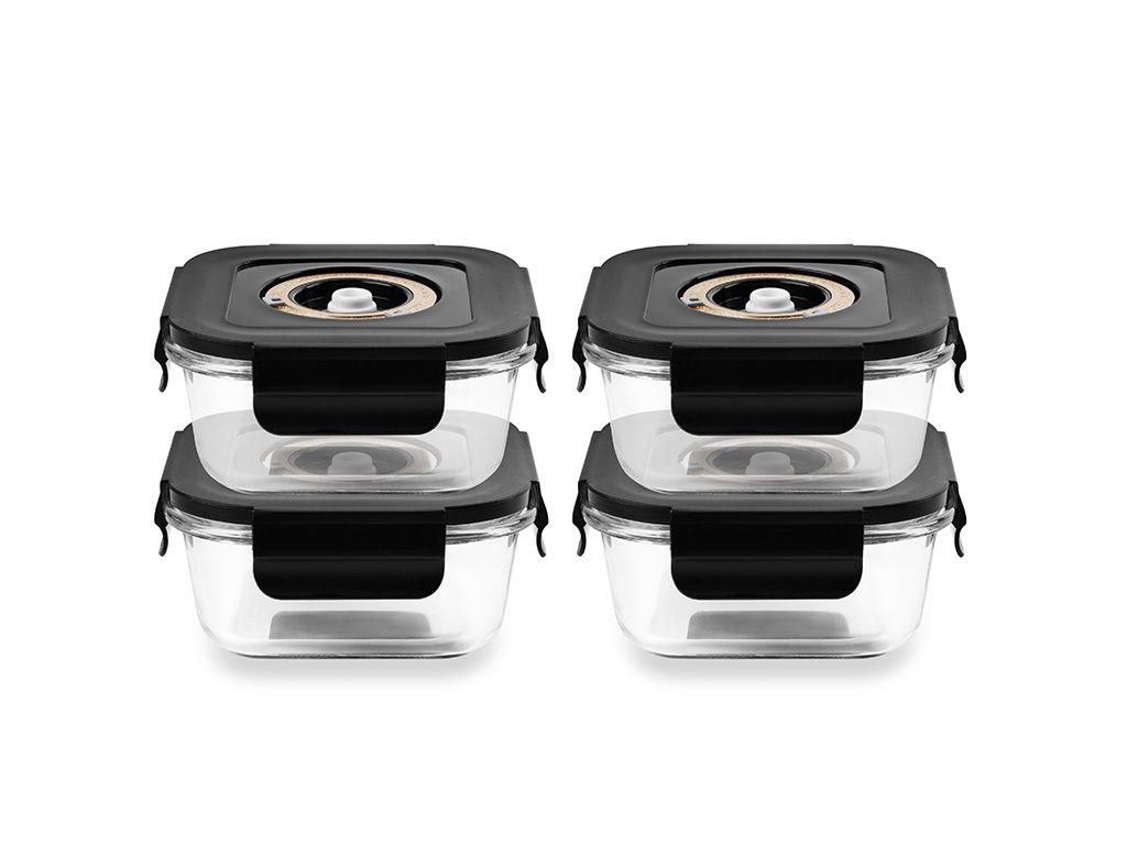 CONTENITORE IN VETRO SOTTOVUOTO QUADRATO – 525ML – SET – 4 PZ - 1