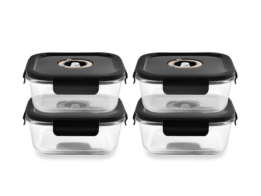 CONTENITORE IN VETRO SOTTOVUOTO QUADRATO – 800ML – SET – 4 PZ - 1