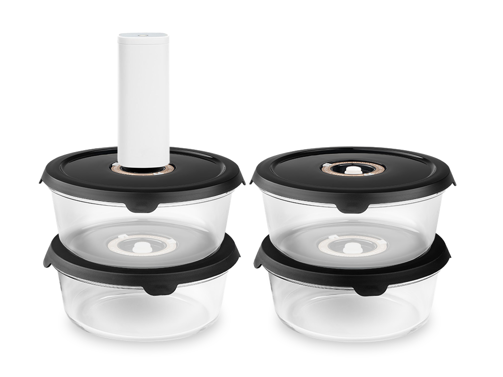 CONTENITORE TONDO IN VETRO SOTTOVUOTO – 1400ML SET - 4-PZ - 1