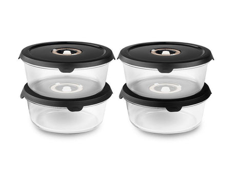 ROUND VACUUM GLASS CONTAINER – 1400ML SET - 4PC - 1