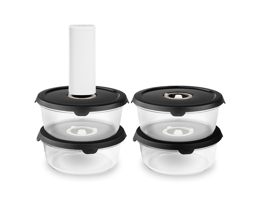 CONTENITORE TONDO IN VETRO SOTTOVUOTO – 930ML SET - 4-PZ - 1